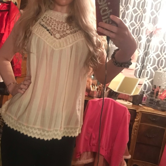 Large Listicle Baby Pink & White Striped Tank Top With Lace Deatailing - Picture 3 of 13